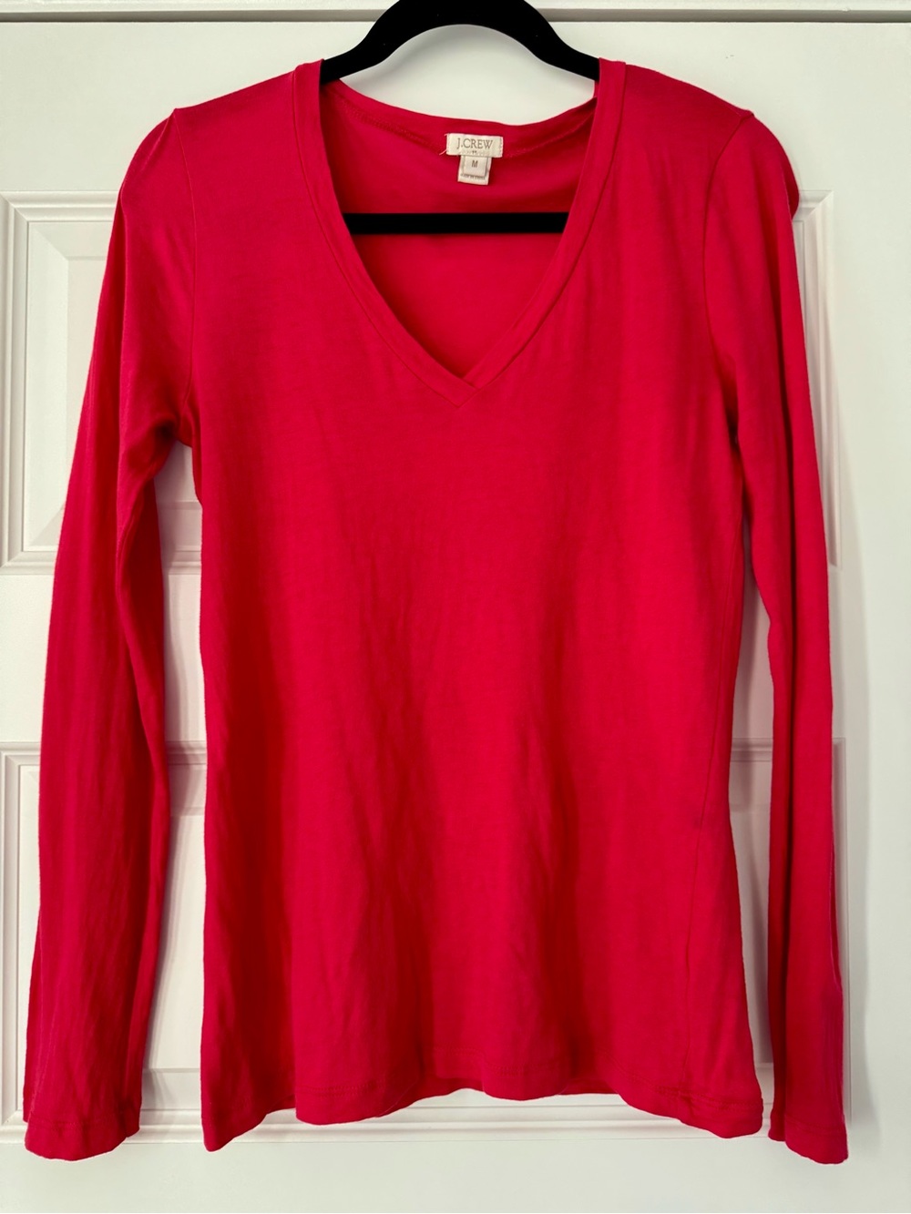 J. Crew V-Neck Long Sleeve Tee in Hot Pink